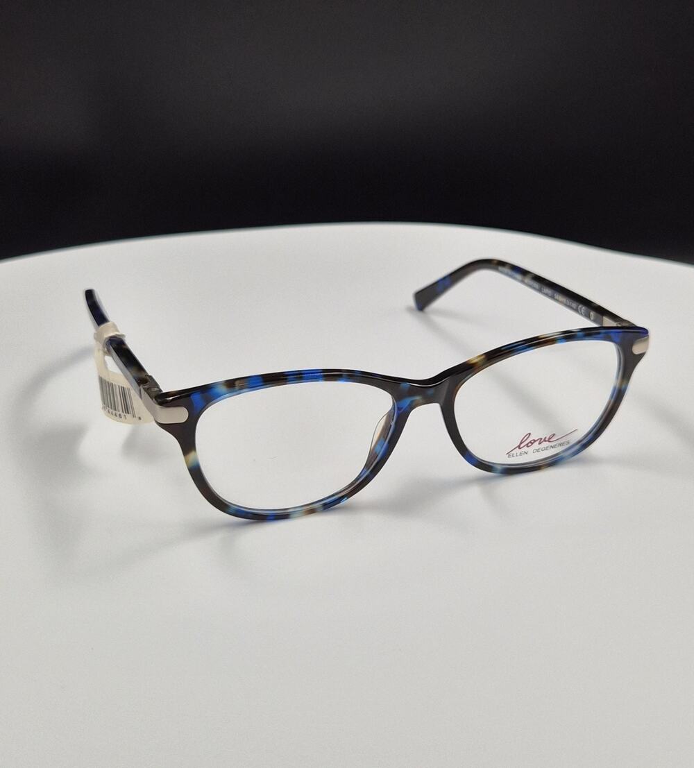 Love Ellen DeGeneres Aurora Blue Tortoise Full Rim Plastic Eyeglass Frames 54